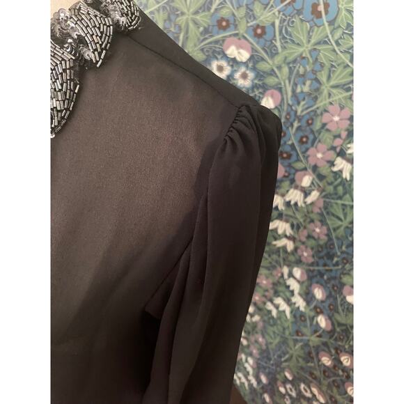 Vintage sheer black blouse with beaded collar, size M/L - Picture 5 of 6